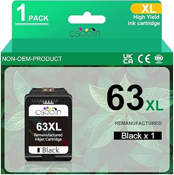 63XL Black High-Yield Ink Cartridge Compatible for HP 63 Black Ink Cartridge Work for OfficeJet 3830 5255 4650 5258 5200 4655 4652 5212 Envy 4520 4512 DeskJet 1112 3630 2130 3632 1 Pack