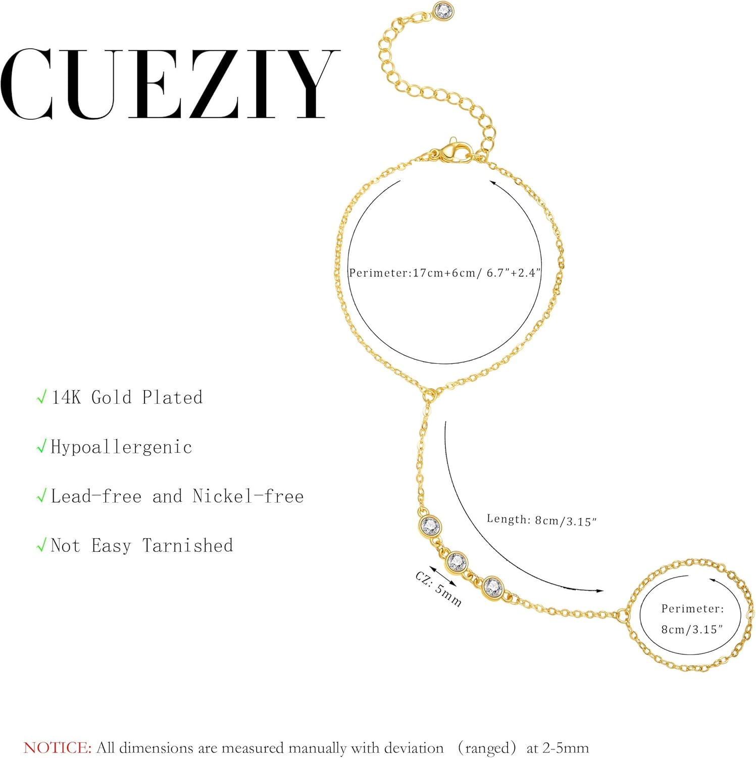 Hand Chain 14K Gold Plated Bracelets for Women Dainty Finger Ring Zircon Adjustable Hand Chain Jewelry for Women Trendy Bracelets - Image 7