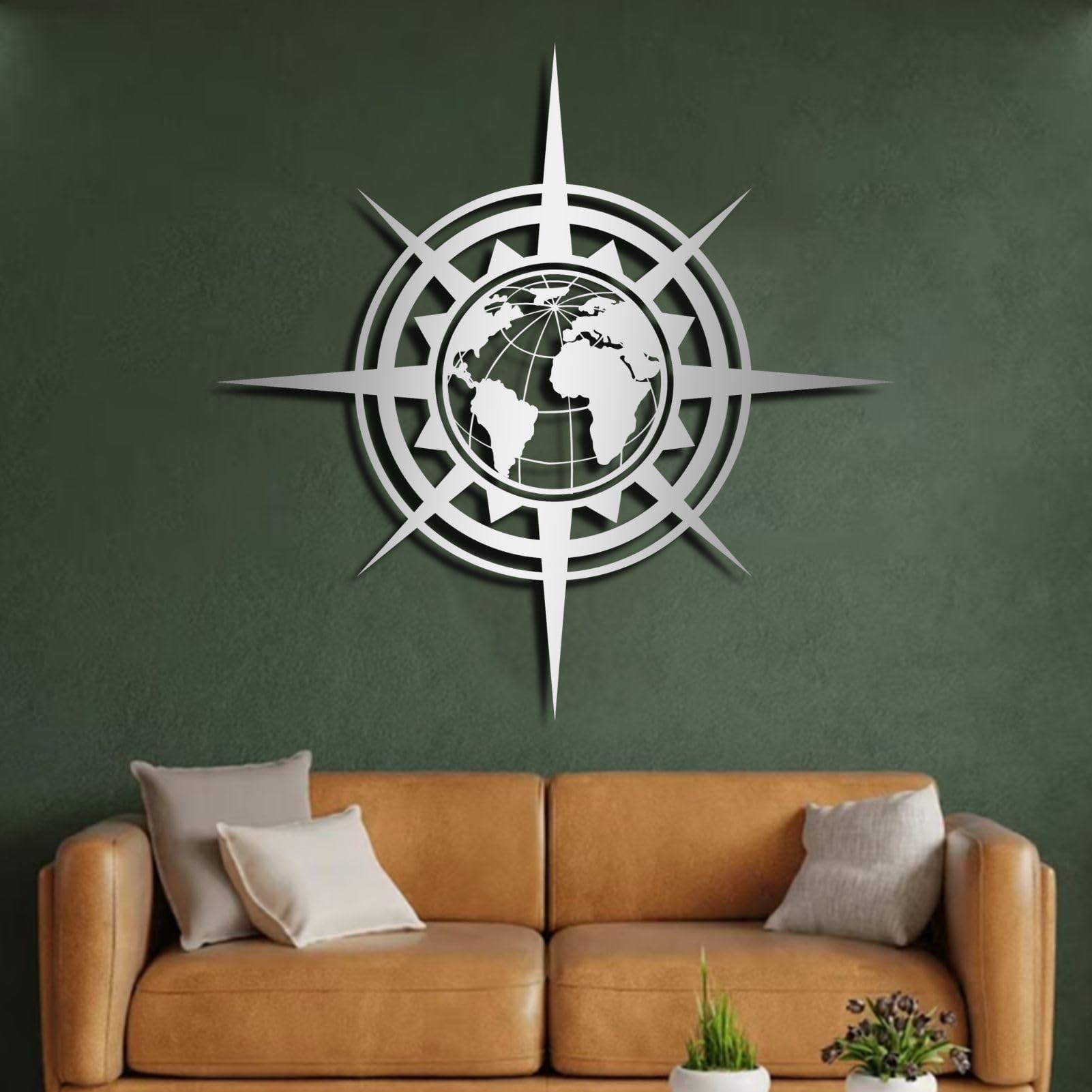 Genérico Brújula Decorativa de Metal para Pared, Mapa del Mundo de Metal para Pared, Arte náutico para Pared, brújula Grande de Metal para decoración de Pared Exterior (Negra, 60 x 60 cm).