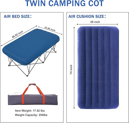 Miniatura 3 de KAMPKEEPER Catre de campamento, catres de camping para adultos, catre plegable con colchón inflable de aire y bolsa de transporte, para viajes al