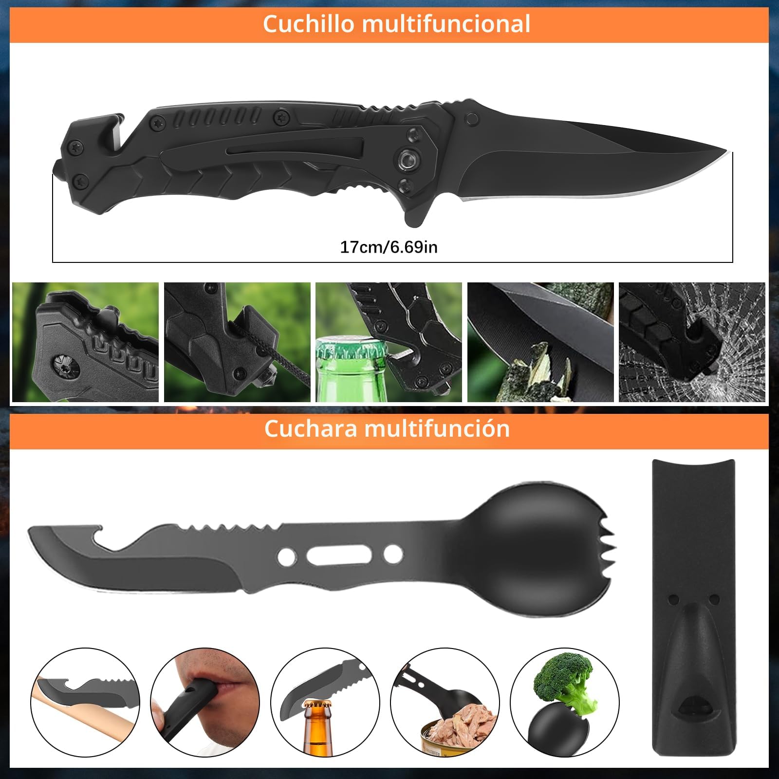 Kit de Supervivencia de Emergencia al Aire Libre, Equipo de Supervivencia para Hombres Camping/Aventuras/Senderismo al Aire Libre