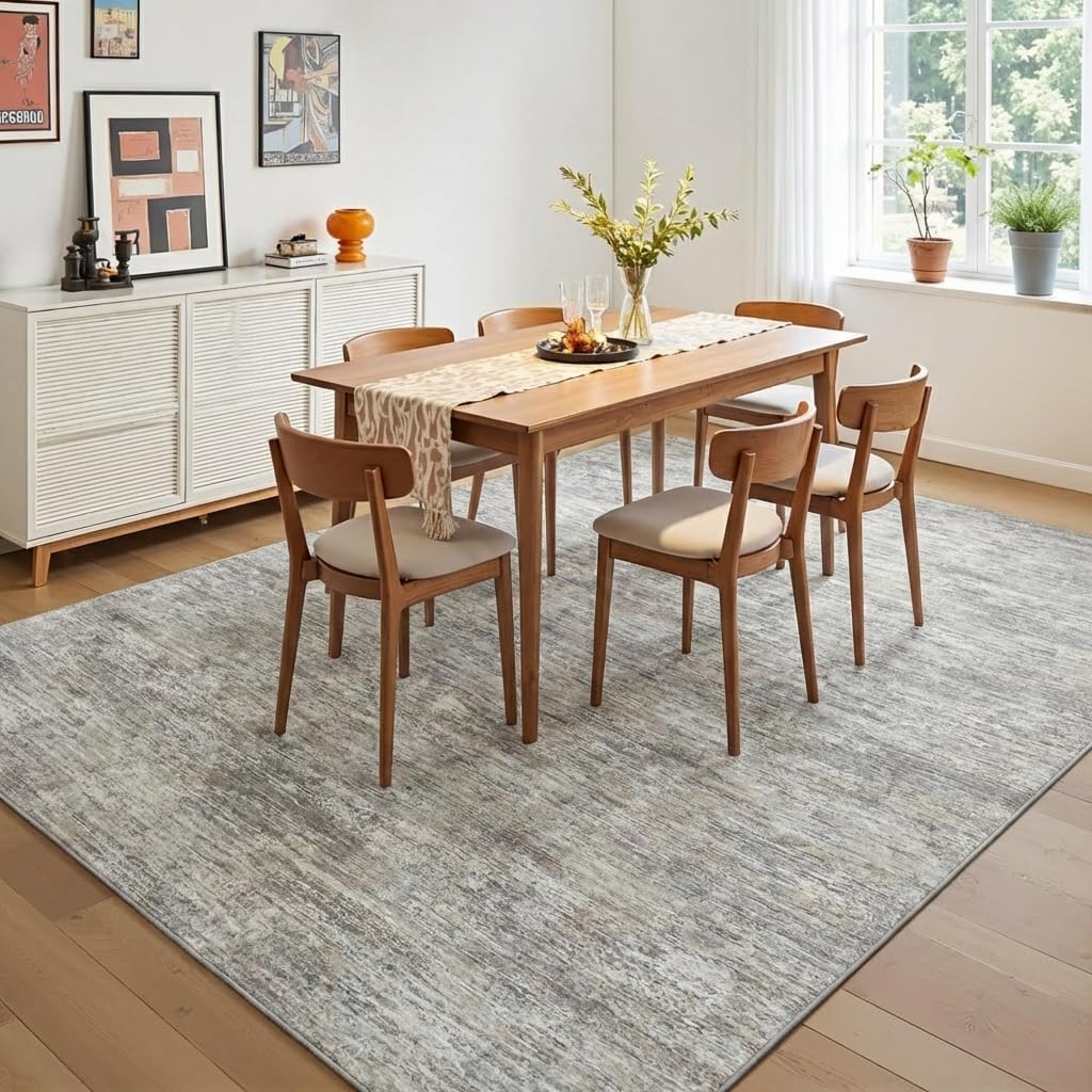 Garvee Solid Color Area Rugs 9x12 Large Living Room Rug with Rubber Backing, Stain Resistant Modern Rug Non Shedding Low Pile Soft Carpet, Foldable Thin Mats for Bedroom, Dining Room, Nursery, Camel