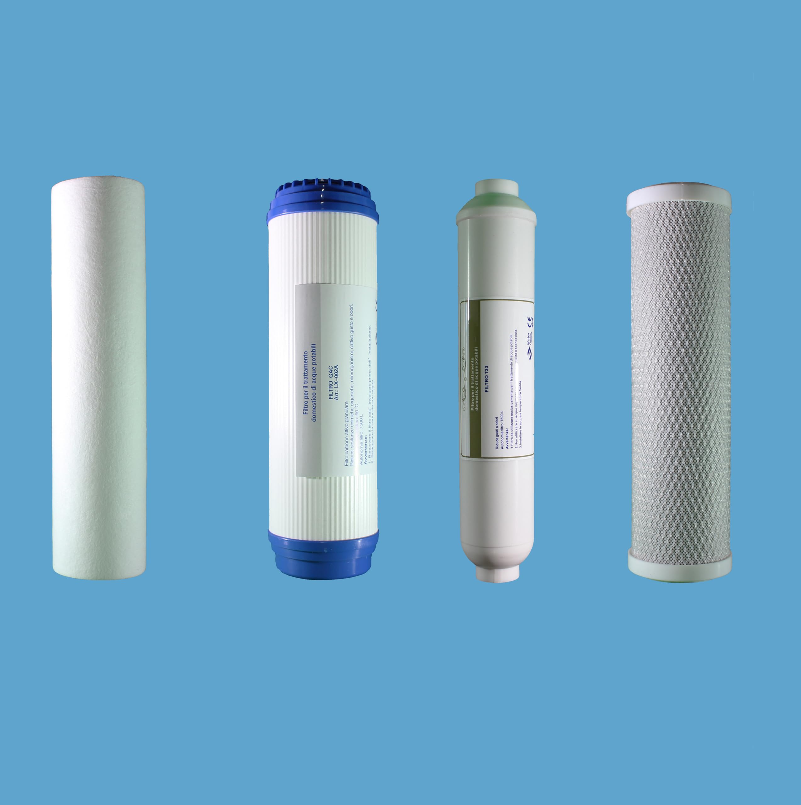 FILTRI STANDARD UNIVERSALI DEPURATORE ACQUA PURIFICATORE OSMOSI INVERSA FILTRO, 2 KIT = 8 FILTRI