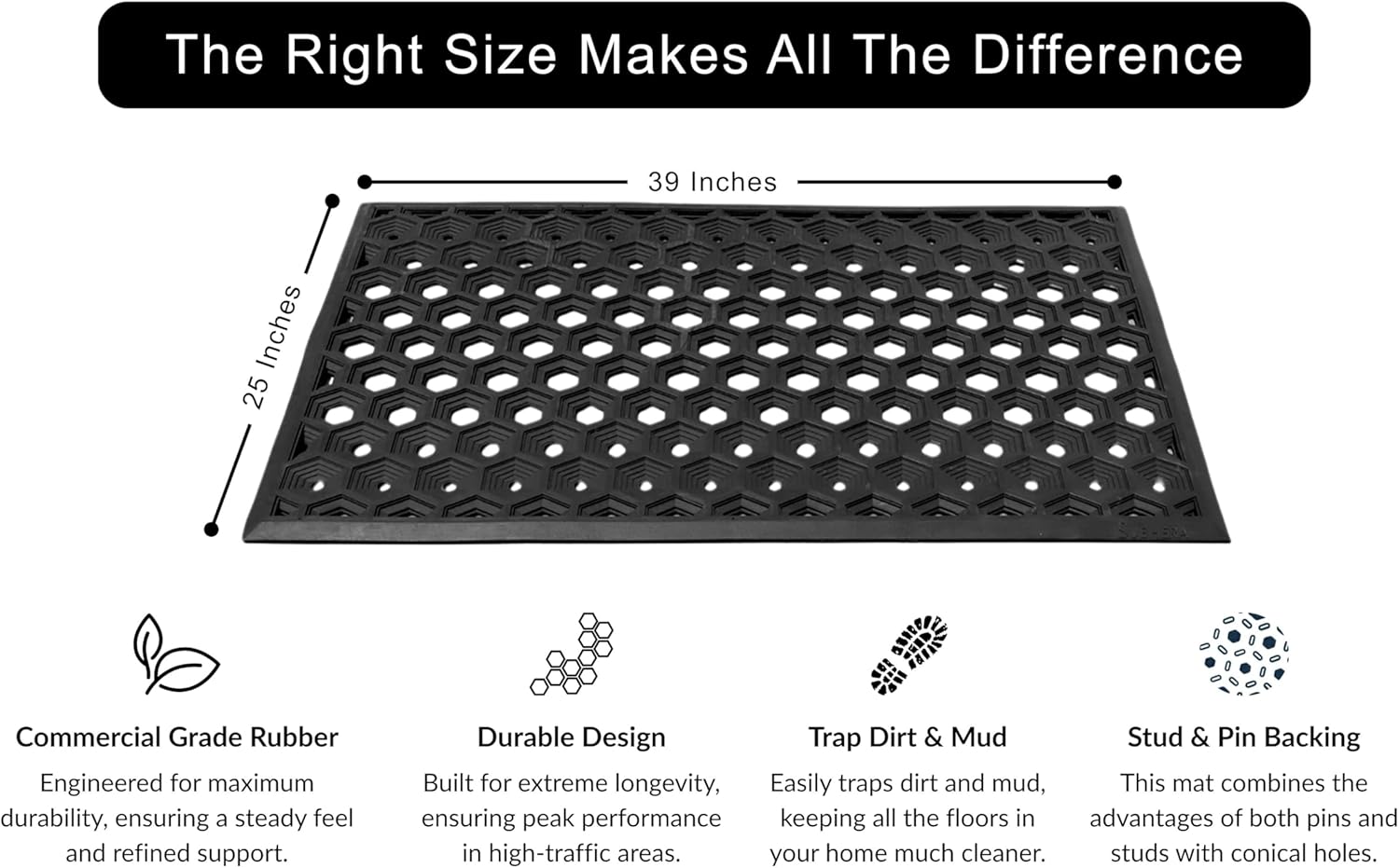 Subhera Heavy Duty Rubber Door Mat with Drainage Design – Non-Slip Mat for Front Door, Patio, Porch, Pool & Garage – All-Weather Water Drain & Dirt Scraper Mat (25"X39")