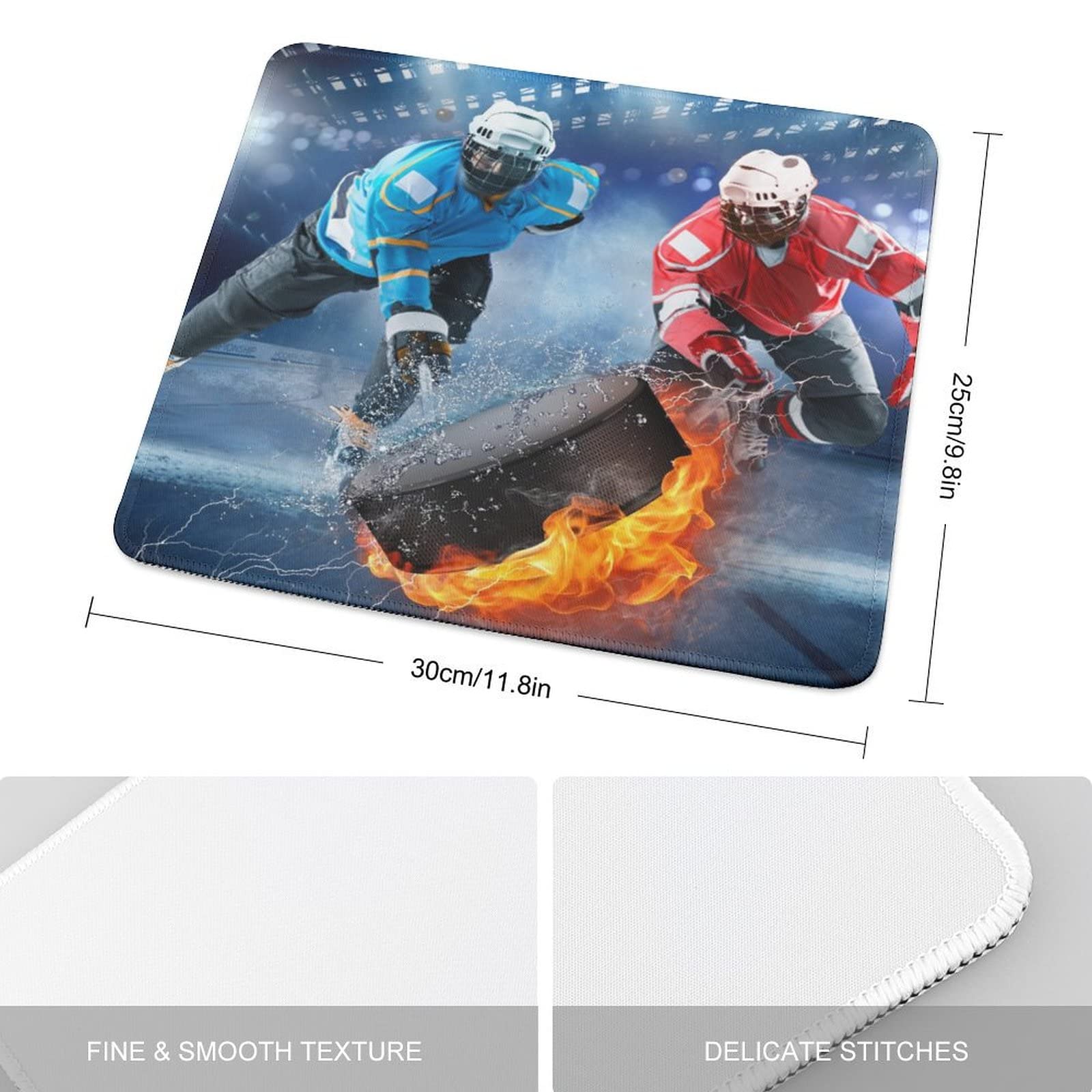 Ice Hockey Player Gymnasium Non Slip Rubber Base Mouse Pad Cool Winter Sport Theme Burning Hockey Decor for Wireless Mouse, Computers, Laptop, Office 11.8L x 9.8W Inch