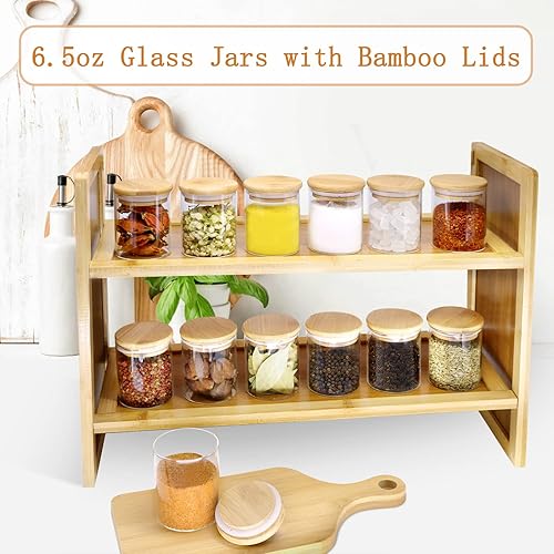 Miniatura 3 de Tarro de especias de vidrio de 6.5 onzas con tapas herméticas y etiquetas de bambú, pequeños recipientes de almacenamiento de alimentos de vidrio