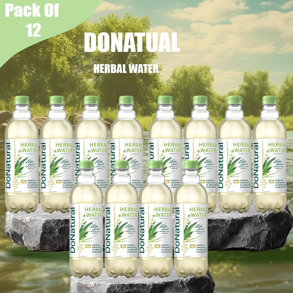 Paquete de 12 DoNatural Agua Herbal de Aloe Vera – Hierba de limón y manzanilla, 500 ml – Bebida baja en calorías de aloe vera con magnesio y fibra, sin edulcorantes artificiales