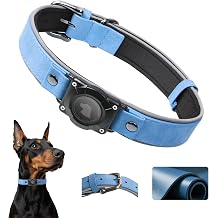 Leather AirTag Dog Collar - IPX8 Waterproof Dog Collar with AirTag Holder|Reflective, High - End, Adjustable Soft Padded |Dog GPS Collar Tracker Fit for Medium Large Dogs Blue, L