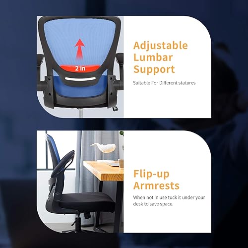 Miniatura 4 de Silla de oficina en casa, silla de escritorio ergonómica, silla de computadora de malla, sillas cómodas con respaldo medio con soporte lumbar y