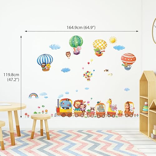Miniatura 3 de Tren de animales y globos aerostáticos para decorar la pared de la habitación del bebé niño recámara y sala de estar de Decowall DA-1406 pegatinas
