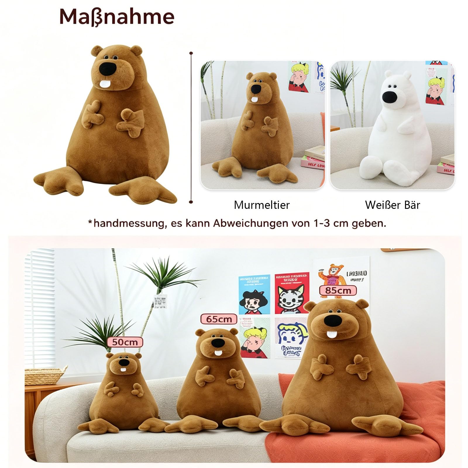 Eisbär Plüschtier Weiß, Murmeltier Plüschtier, Riesige Kuschel Teddybär Kuscheltier, Flauschiger Stofftier zum Spielen, Teddybär gefülltes Tier Plüsch Spielzeug Geschenk für Kind Freundin (60cm,Weiß)