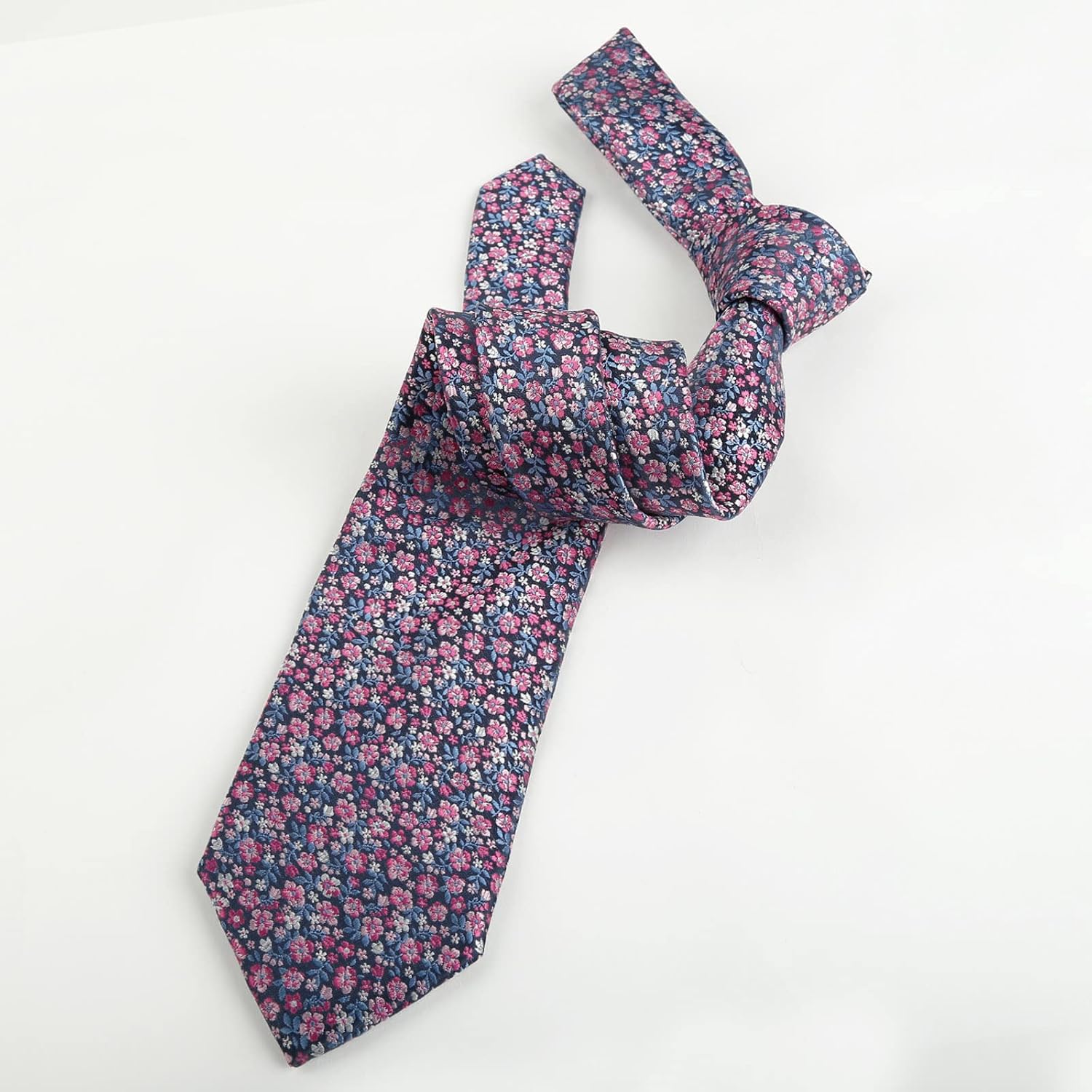 Alizeal Mens 3.15inches Exquisite Floral Tie with Small Flower Printed Pocket Square - Image 3
