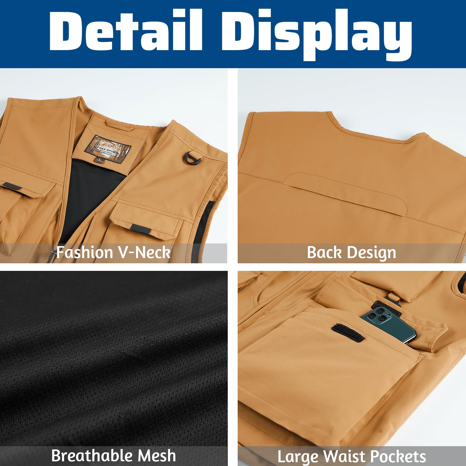 Homme Gilet de Pêche Multi-poches Veste de Sport en Plein Air Léger Respirant à Séchage Rapide Gilet de Chasse Photographie Sans Manche Voyage Camping Gilet Extérieur Été Gilet de Travail