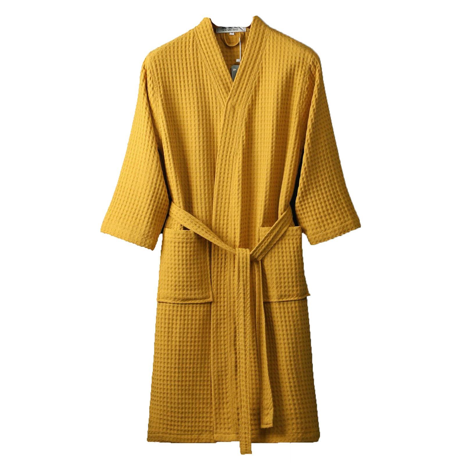 Albornoz kimono de algodón con estampado de gofres, ligero, para spa, hotel, con cinturón y bolsillos