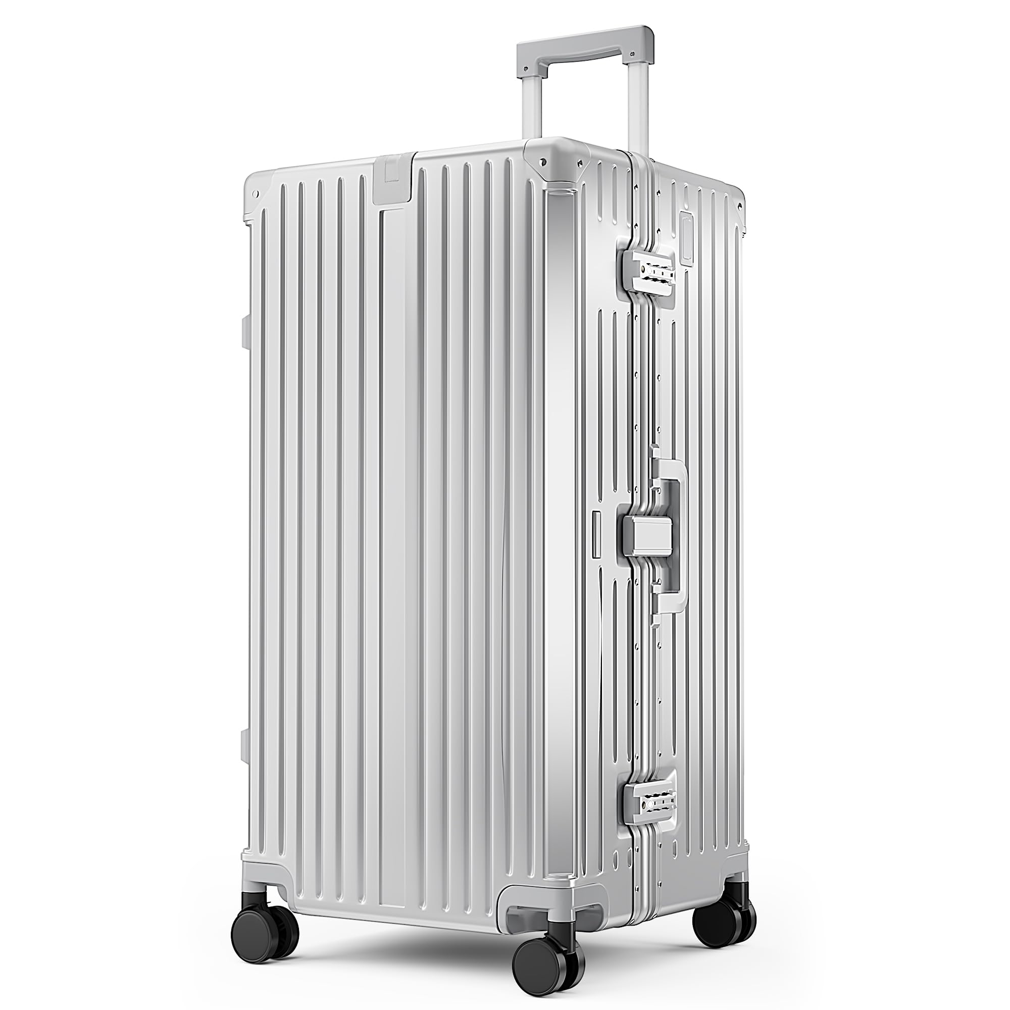 ALPHA CAMP Koffer XXL Hartschale mit TSA Schloss Koffer Groß 105L Silber | Aluminium Rahmen Polycarbonat Reisekoffer mit 4 Rollen 42x36x82cm Reisekoffer Suitcase Handgepäck Luggage für Reise