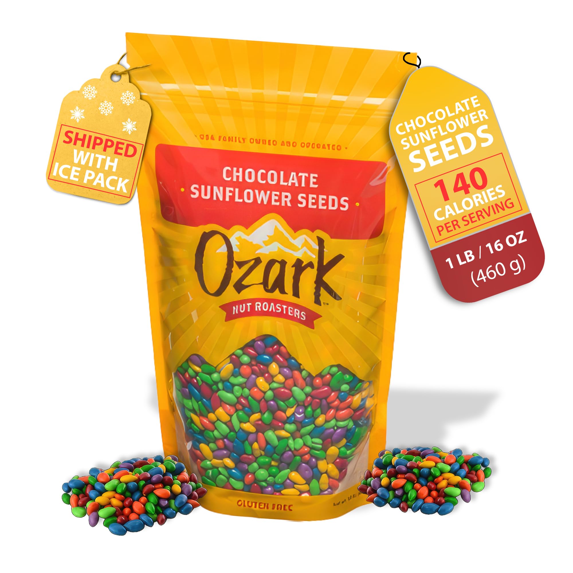 OZARK NUT ROASTERS: Chocolate Sunflower Seeds, Chocolate-Covered Snacks, World-Class Gourmet Candied Sunflower Seeds, 16 oz, Pack of 1