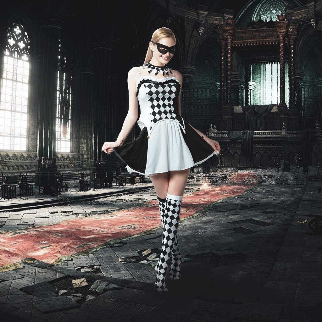 ReneeCho Sexy Clown Costume Halloween Costume for Women Circus Clown Harlequin Thigh Highs - Image 5