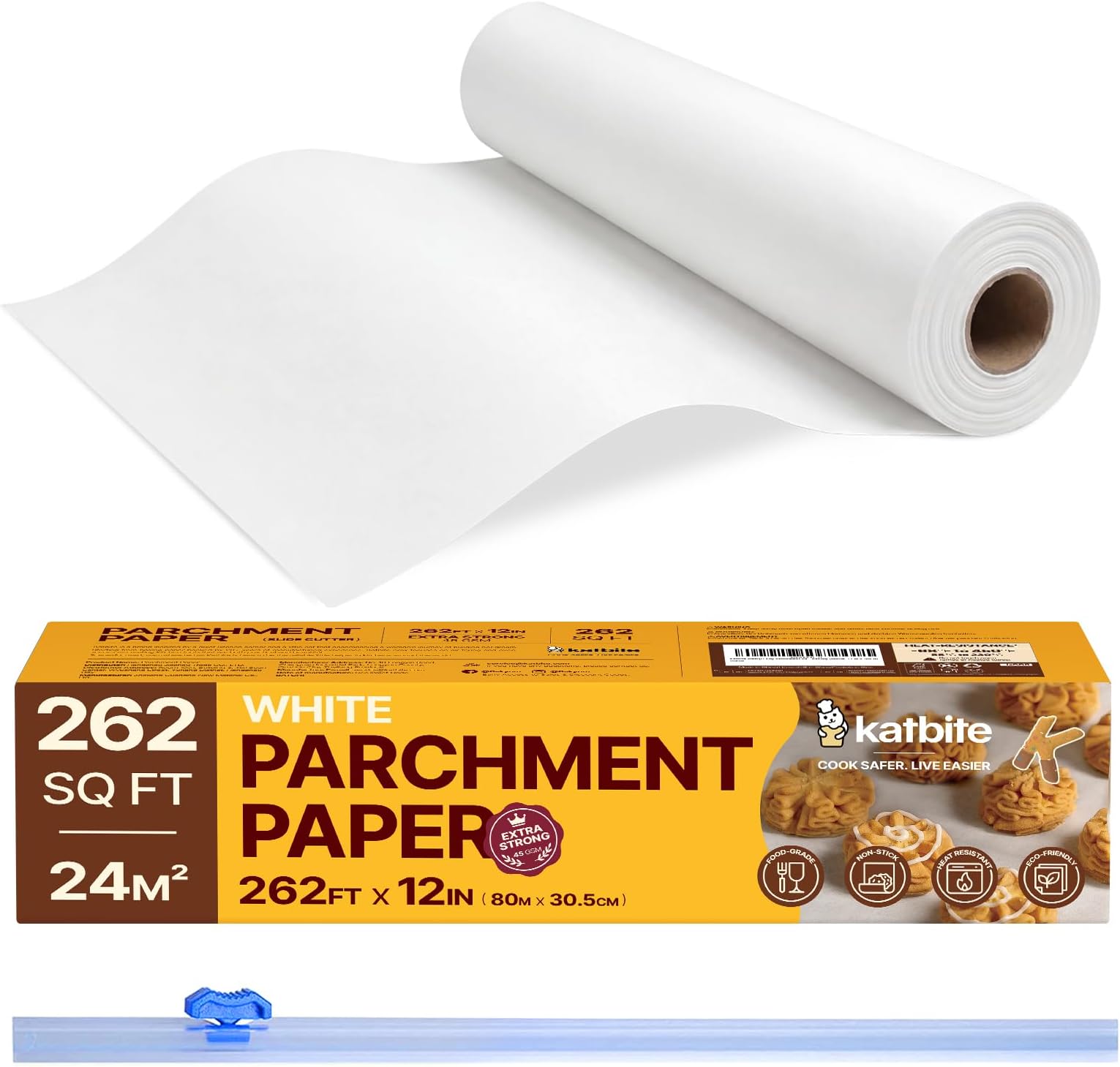 Katbite Baking Paper Roll Parchment Paper White 30 cm x 80 m with Cutter