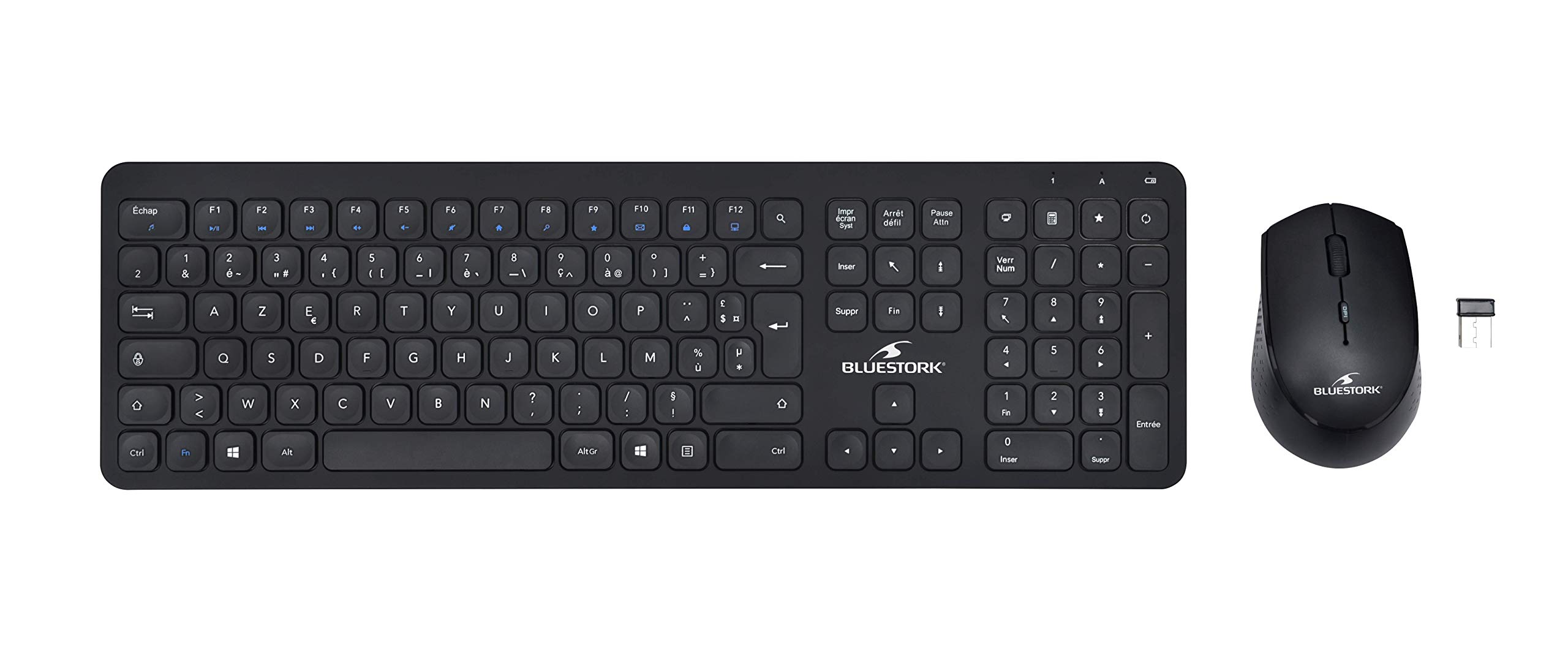 BluestorkEasy Slim Wireless Keyboard and Mouse Pack - Wireless - Silent - Ultra Silent Design - AZERTY FR (Black)