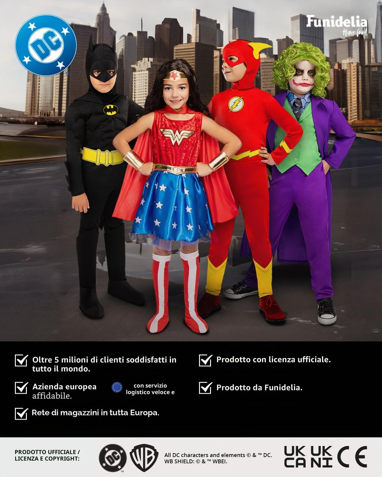 Funidelia Costume Ufficiale di Flash Deluxe per bambino, Include tuta, guanti, cappuccio con ali e copristivali, Supereroi, DC Comics - Tenuta per bambini per Carnevale e Halloween - Taglia 5-6 anni