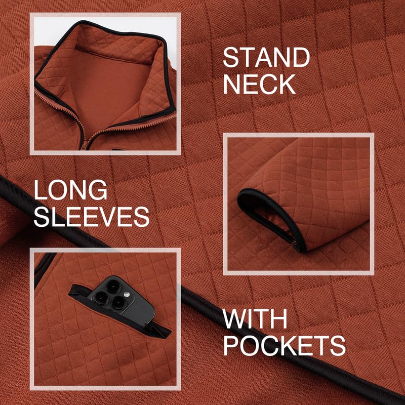 Men's Quarter Zip Up Casual Long Sleeve Quilted Sweatshirts Mock Neck Outdoor Pullover Sweaters3