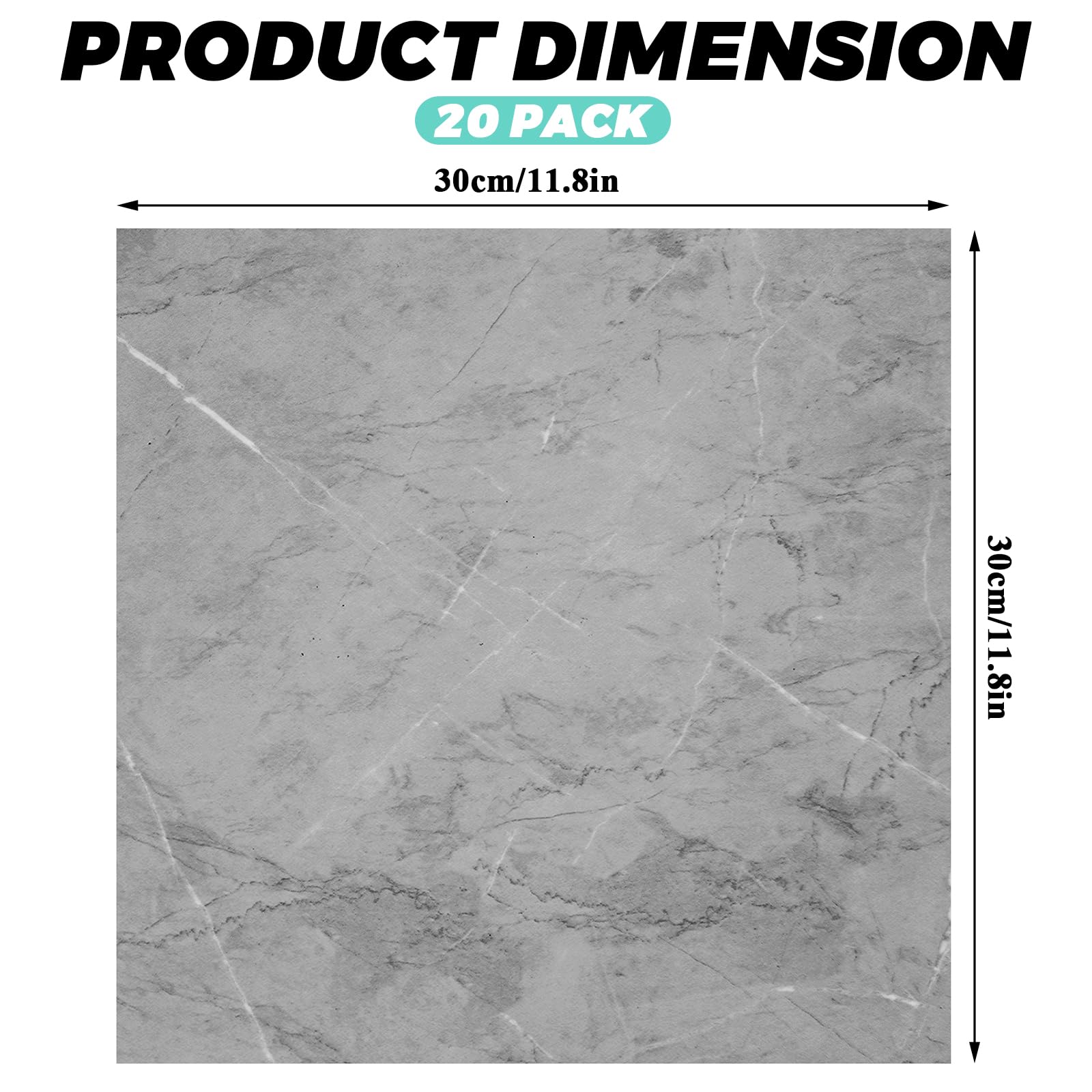 Piastrelle adesive per pavimenti grigie, 30,5 x 30,5 cm, spessore 2,5 mm, resistenti e impermeabili, in vinile, autoadesive, per bagno e cucina, 20 m²