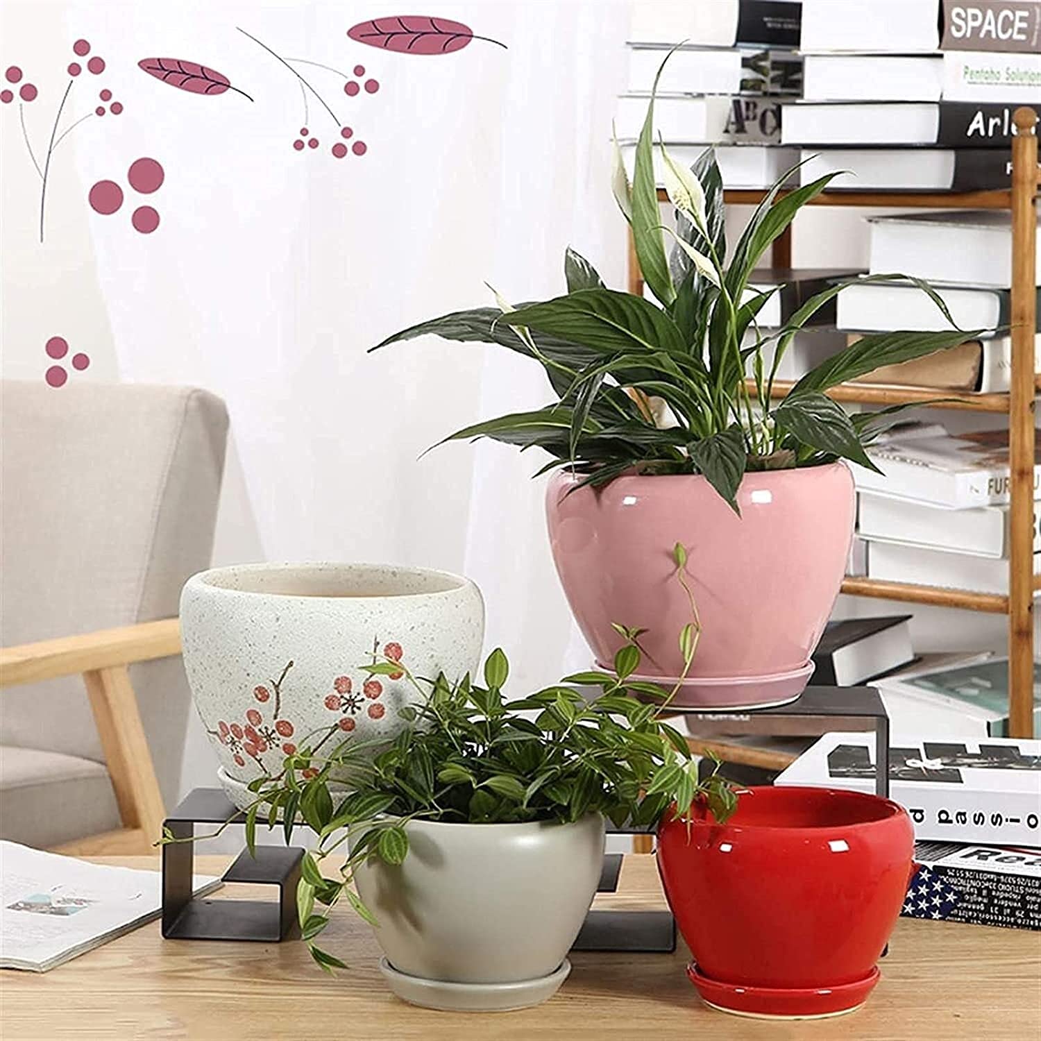 Czerwona ceramiczna prosta doniczka, duże sukulenty Kwiaty zielone rośliny Pojemnik Krajobraz Doniczka, rośliny domowe Wewnątrz Na zewnątrz Parapet Dekoracja ogrodnicza Prezent (Rozmiar: 24 * 19 cm) (