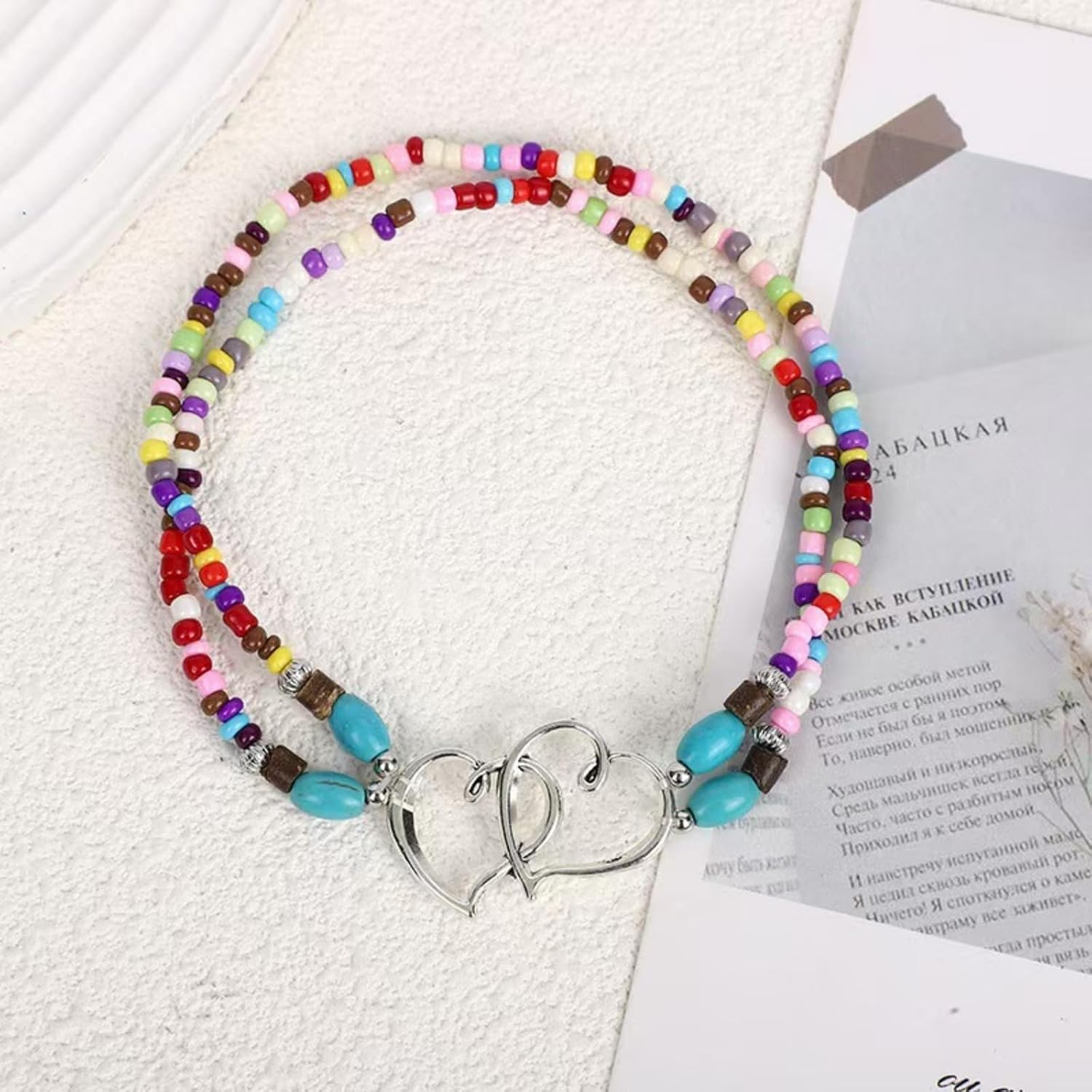 Ankle Bracelets for Women Waterproof Elastic Heart Anklet Stretchy Ankle Bracelets Colorful Beaded Anklets Boho Ankle Bracelets Silver Beach Anklet Jewelry Accessories for Summer
