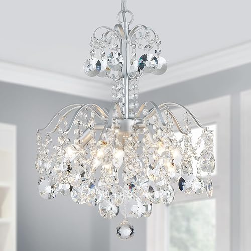 Miniatura 14 de WUZUPS Candelabro de cristal colgante de 5 luces, lámpara de techo moderna para dormitorio, pasillo, bar, cocina, baño, 22.6 pulgadas de alto x 19.2