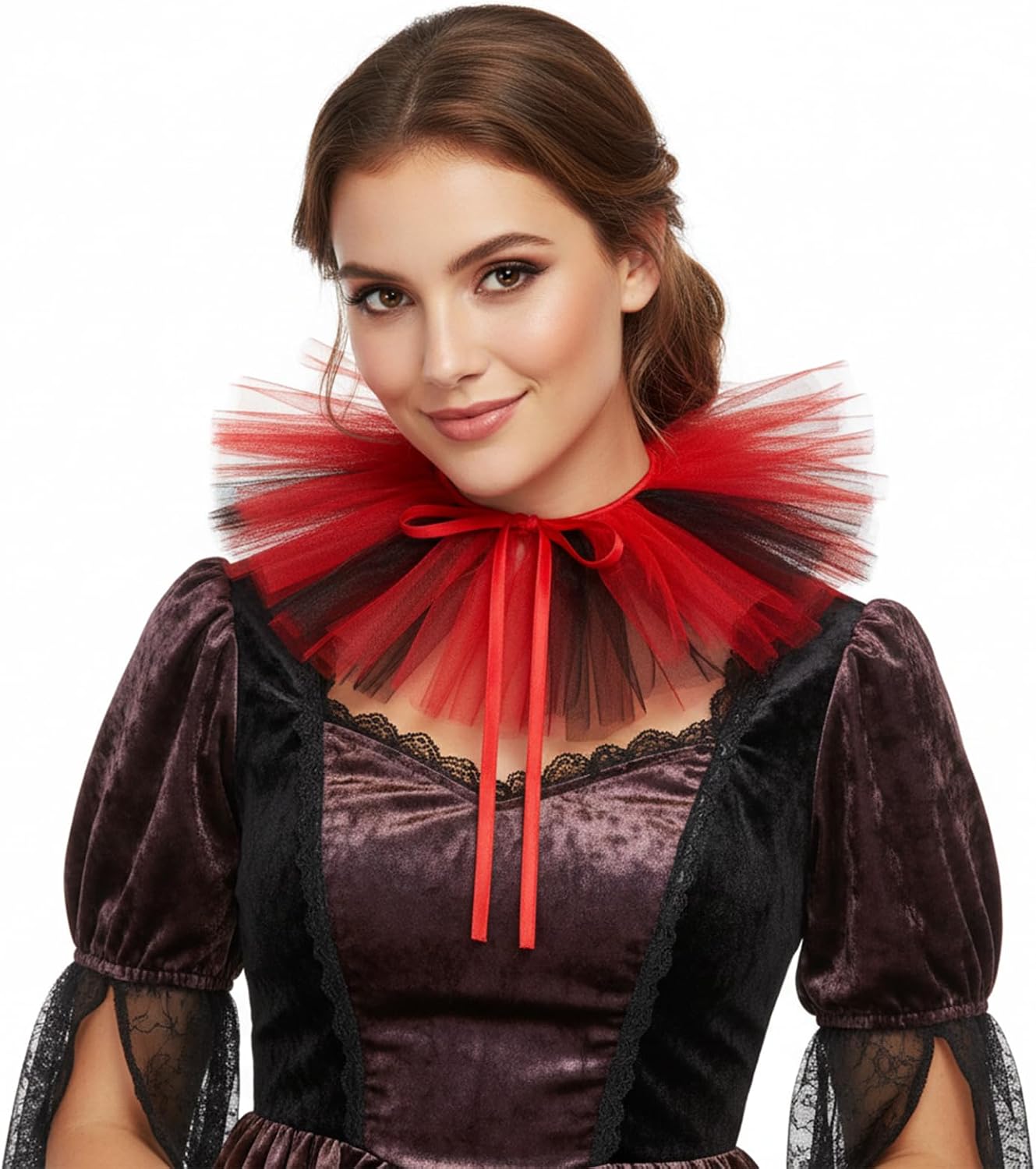 Victorian Renaissance Layered Mesh Neck Ruffle Collar Multi-Colored Clown Tulle Collar Halloween Costume Accessory