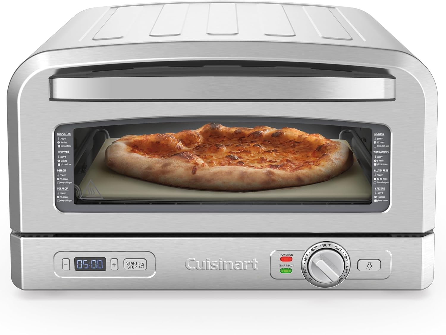 Cuisinart Indoor Pizza Oven – Versatile Temp range reaches 700°F – Bake 12” Pizzas in Minutes – Portable Countertop Pizza Oven – Stainless Steel – CPZ-120