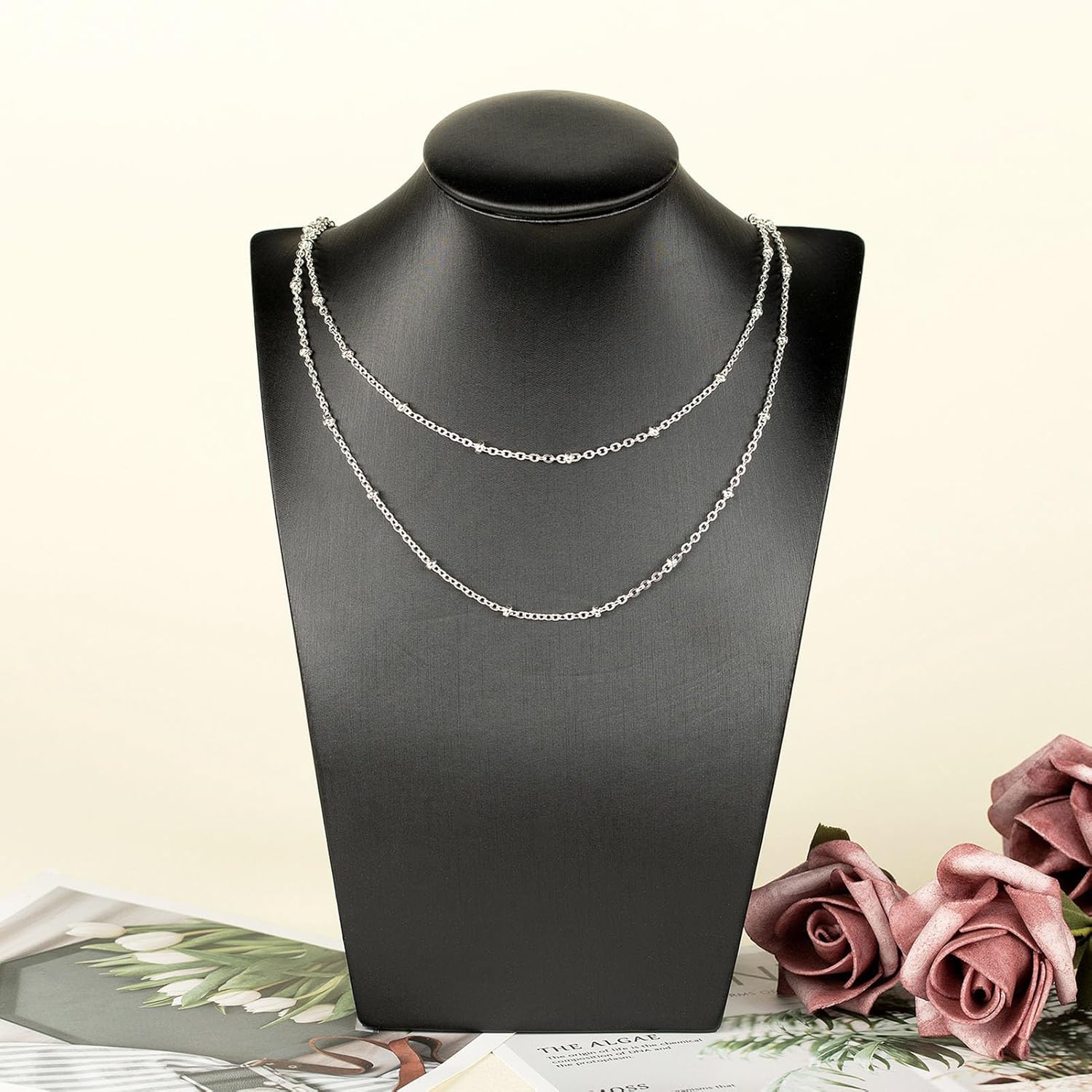 YOUBEIYEE 10 Meters Bright Silver Satellite Bead Chain for Jewelry Making Stainless Steel Soldered Cross Jewelry Chain Roll with Jump Rings and Lobster Clasps