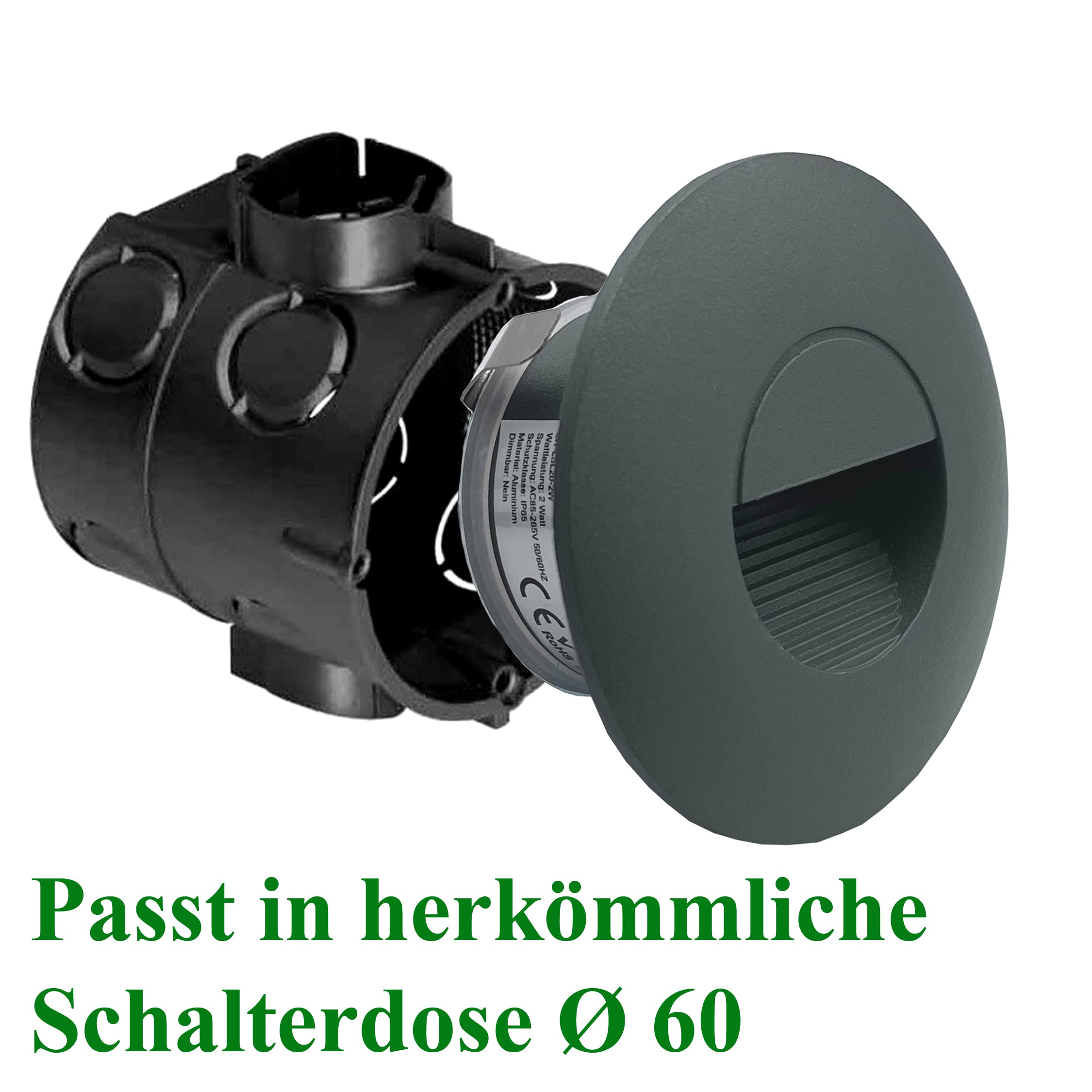 LIGHTWORLD24 LED Treppenbeleuchtung Wand Einbauleuchte GRAU 6er SET | Wandleuchte, Für Unterputzdose, IP65 wasserdicht, Neutral-Weiß 180lm