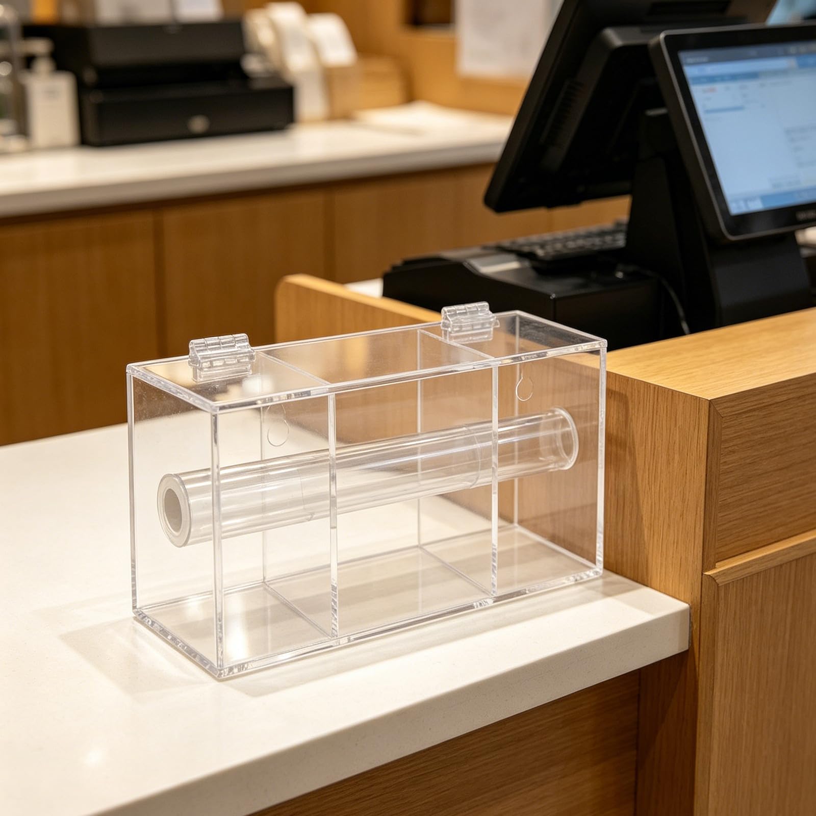 Dispenser Etichette in Acrilico, Organizer per Pezzi di Adesivi, 4 Scomparti, Struttura Verticale, per Banco di Lavoro e Ufficio