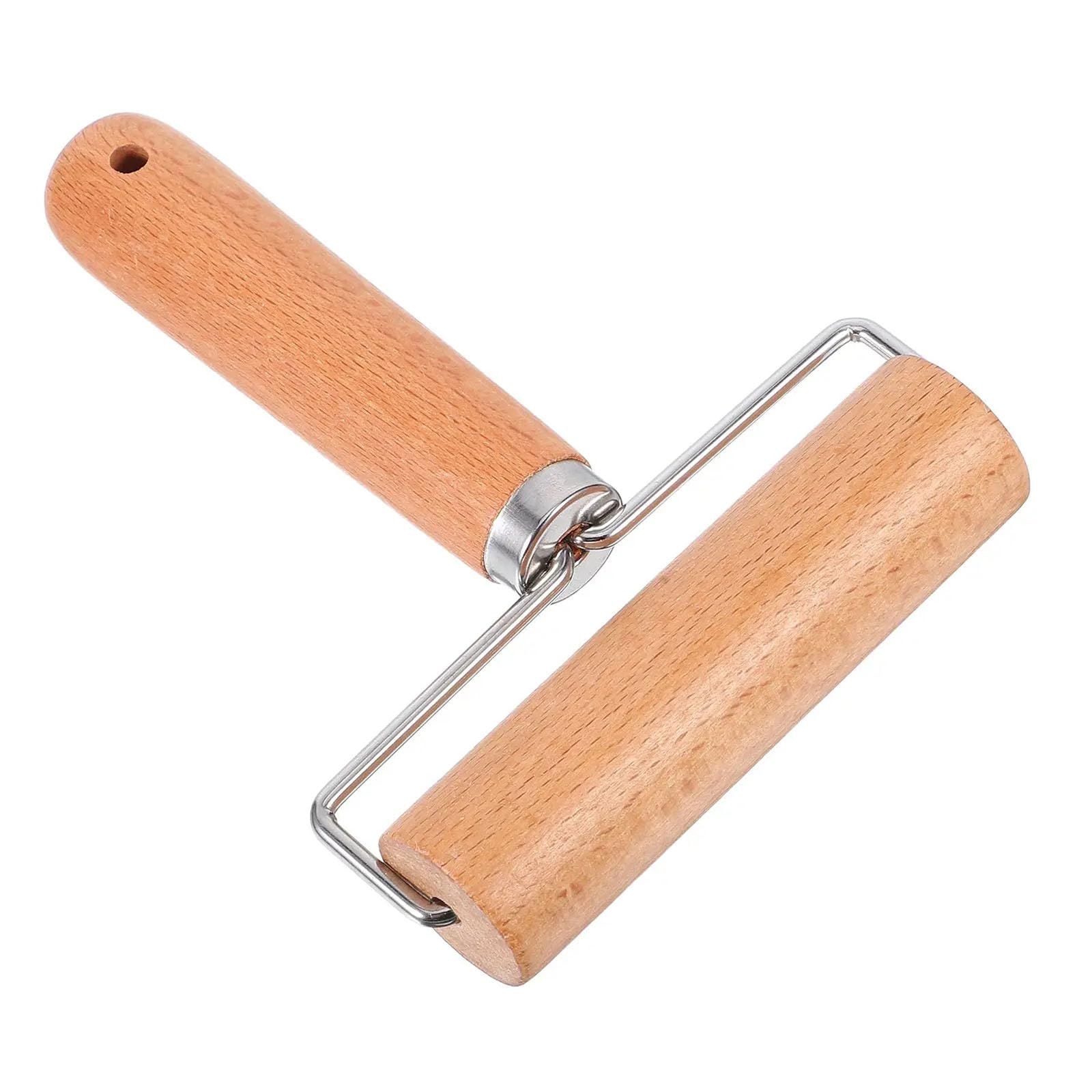 NEWFT Ergonomic Handle Wooden Baking Roller With Steel Rings Rolling Pin For Effortlessly Pizza Dough And Space Saving