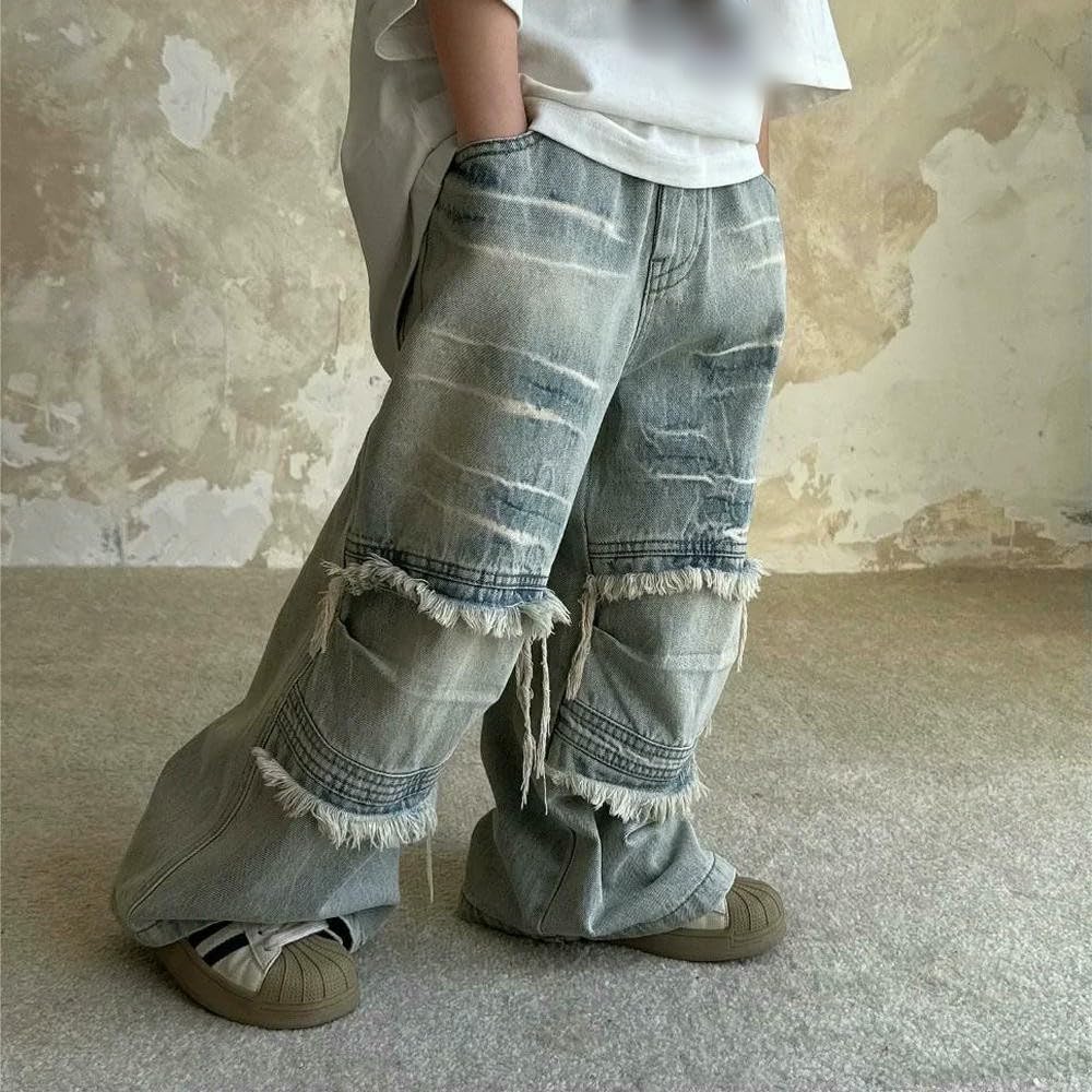 GLDFW Collezione Primavera Estate Jeans per bambini di taglia S M con barba pelosa ondulata resistente elegante