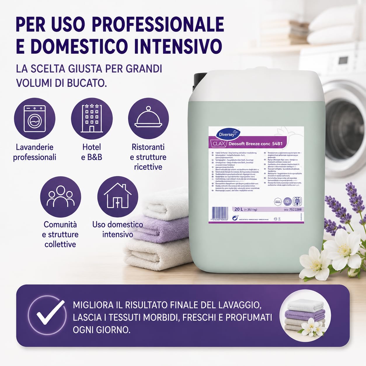 Ammorbidente Concentrato 5L, Liquido con Profumo di Lunga Durata, Neutralizza gli Odori, Ammorbidente Professionale per Bucato e Biancheria