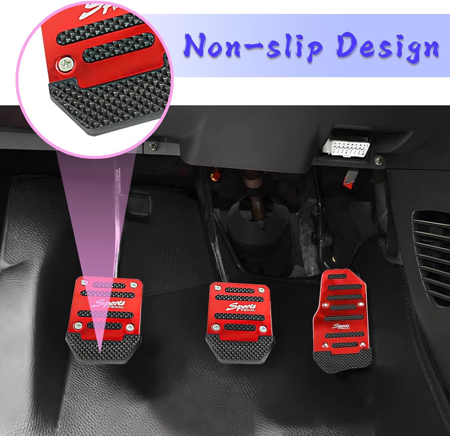 3 PCS Manual Shift Car Pedal, Non-slip Rubber Strip Thickened Alloy Wear-resistant Throttle Brake Clutch Pedal Cover, Decorative Modification Accessories, for to Most Manual Shift Cars (Red)