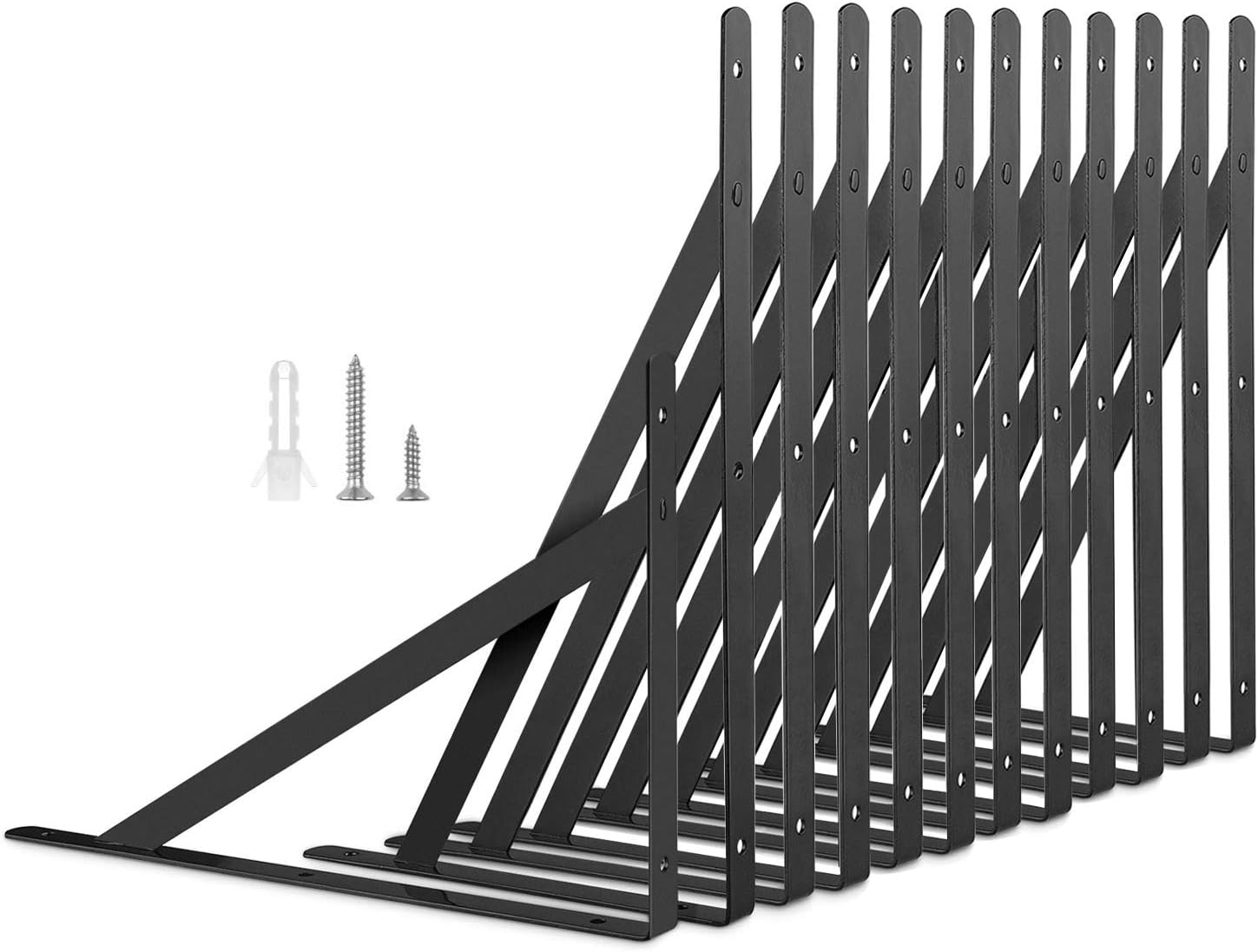 Heavy Duty Shelf Brackets 12 Packs, Eau L Corner Brace Black 6 X 10 Inch 90 Degree Floating Shelves, Tripod Triangle Shelf Brackets for Floating Wood Shelves