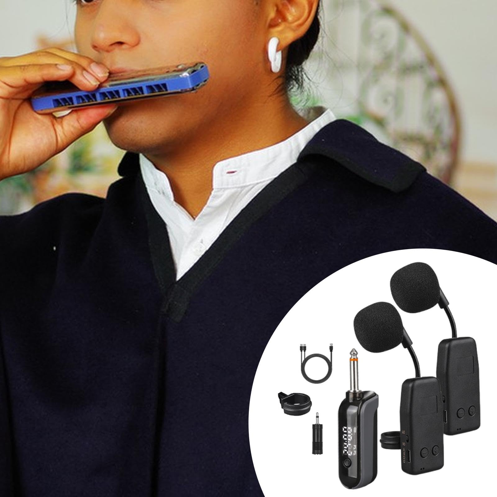 F Fityle di ripresa microfonica per strumenti Trasmettitore e ricevitore portatile leggero professionale per spettacoli dal vivo e concerti, 2 Microfoni
