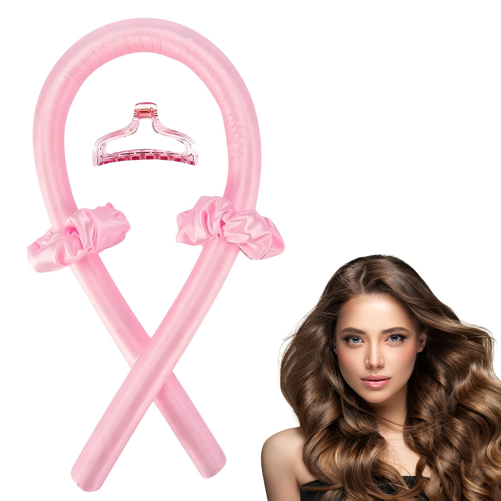 heatless curls overnight hair curlers to sleep in Silk Curl Rod Headband for Long Hair Foam Curly Ribbon Styling Tool (Pink，Satin) Pink 1