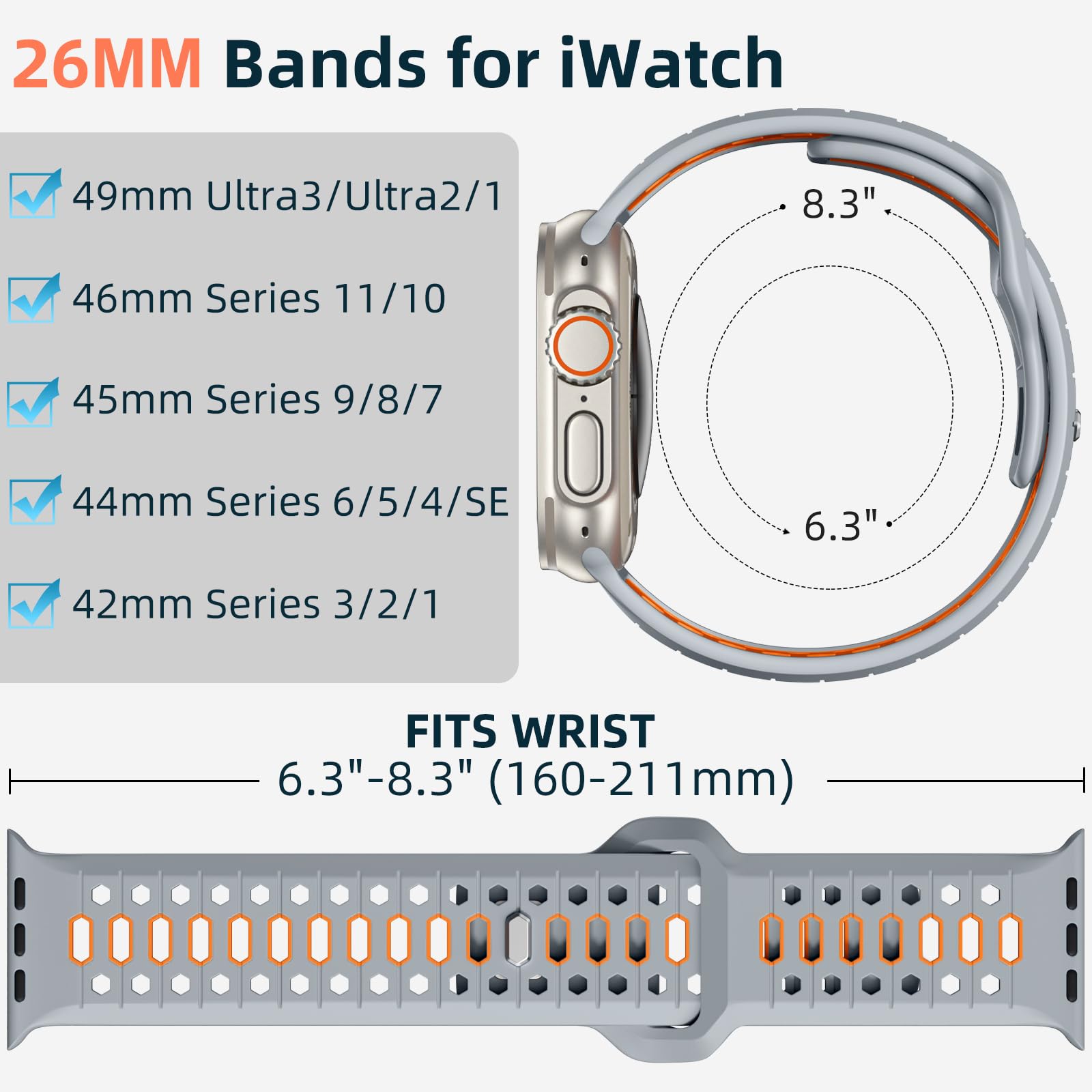 Maledan Sportowy pasek kompatybilny z Apple Watch Ultra 3, 49 mm, 46 mm, 45 mm, 44 mm, 42 mm, męski, wzór plastra miodu, oddychający silikonowy pasek do iWatch Series 11, 10, 9, 8, 7, 6, 5, 4, 3, 2, 1