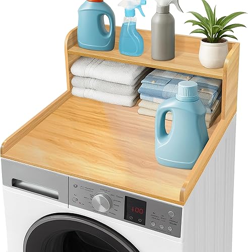 Royxen Encimera de lavadora y secadora con estante, encimera de lavandería de 2 niveles para lavadora y secadora individuales, núcleo de madera