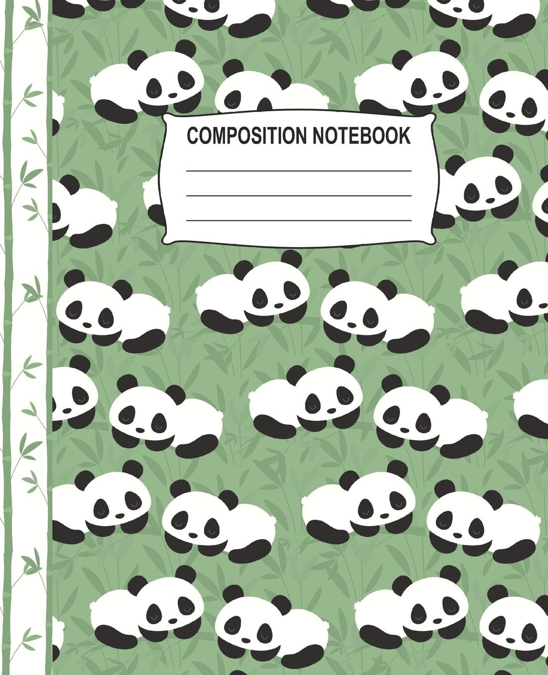 Composition Notebook: Green Wide Ruled Notebook With A Cute Panda Pattern