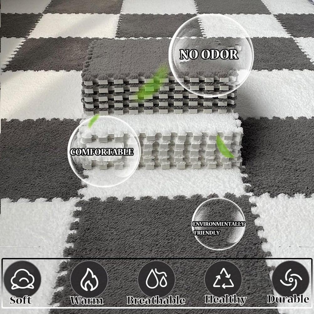 Mata do układania puzzli Mata podłogowa z puzzli piankowych, zestaw płytek dywanowych blokujących 12 sztuk wielokolorowych 12x12 cali(Khaki)