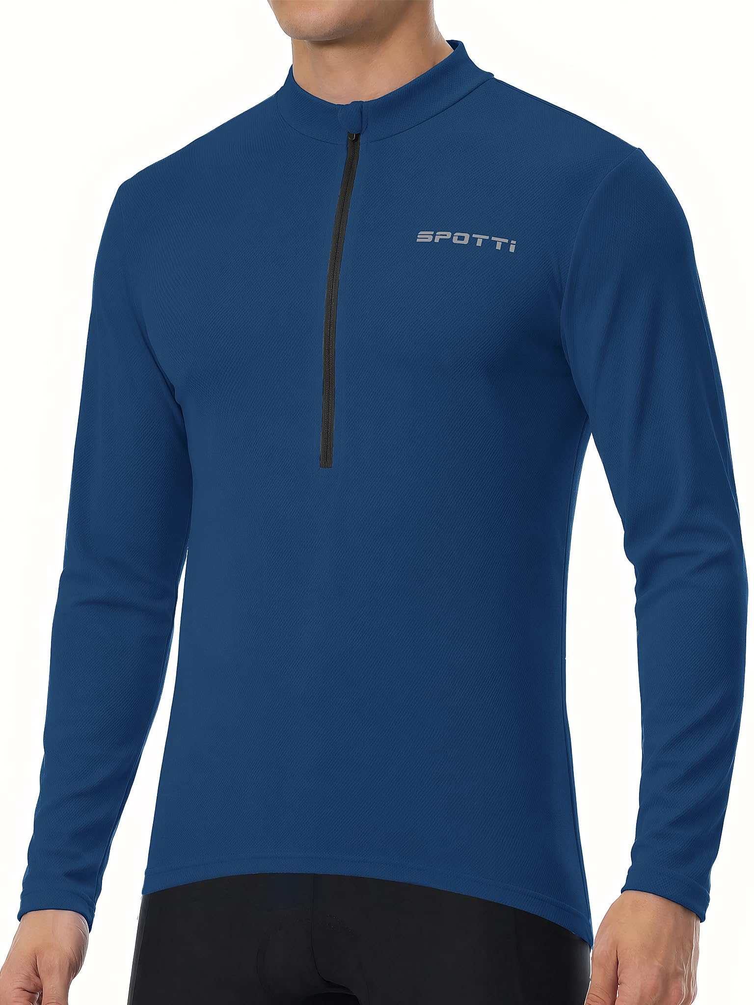Spotti Men's Cycling Jersey Long Sleeve Half Zip Bike Shirt, 4 Rear Pockets