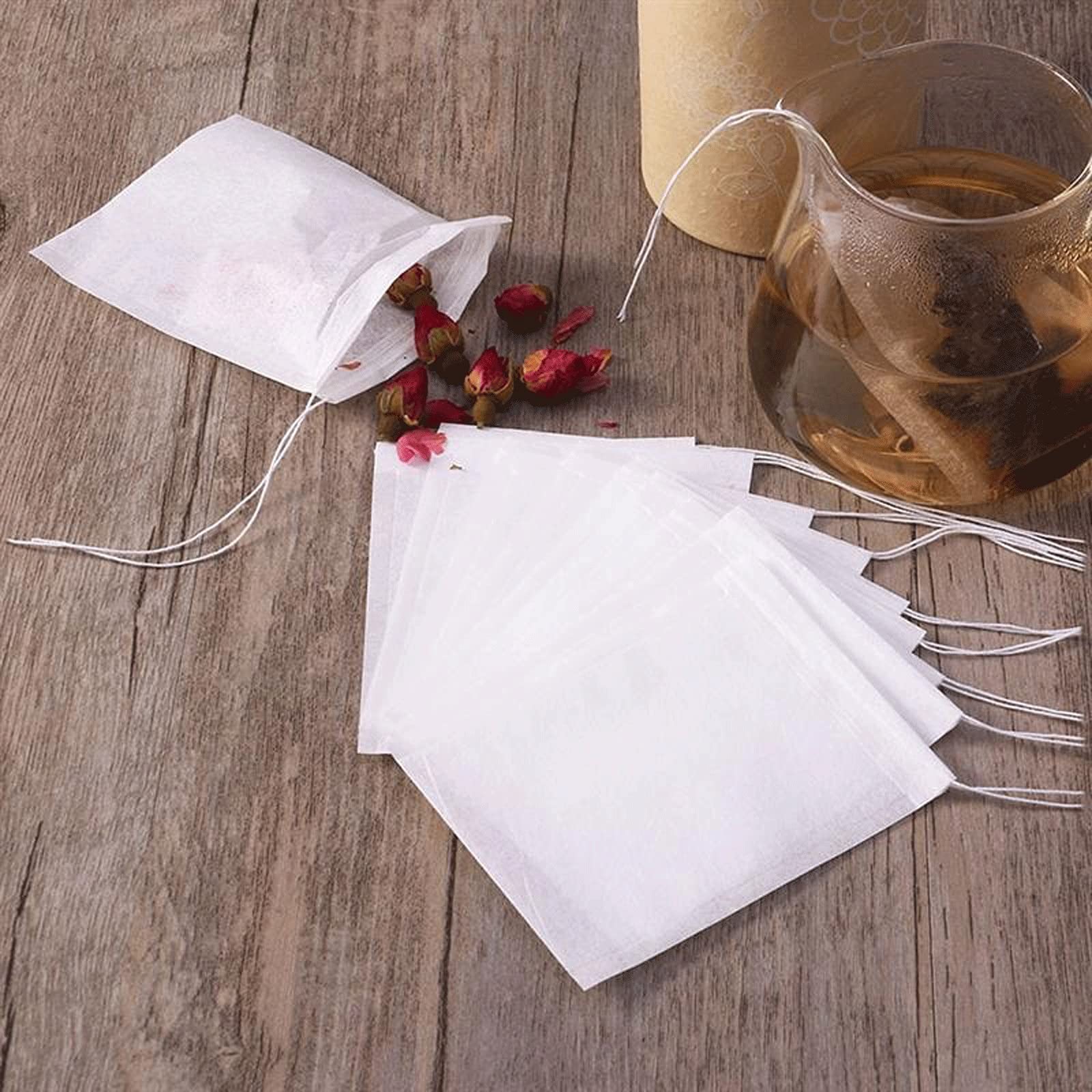 Filtri da tè usa e getta, 100/200/300 bustine da tè usa e getta, per infusore da tè, con chiusura a cordoncino, in tessuto non tessuto per uso alimentare, filtri per spezie (200 pezzi)
