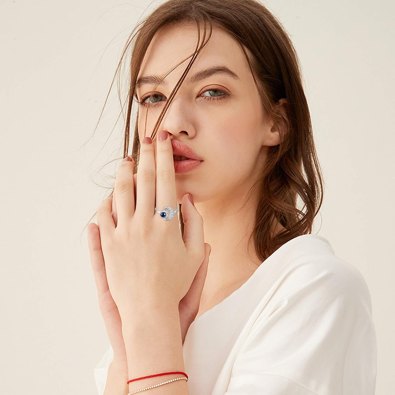 CUOKA MIRACLE Moon Ring, S925 Sterling Silver Crescent Moon Ring Open Ring Adjustable Ring Gift for Women