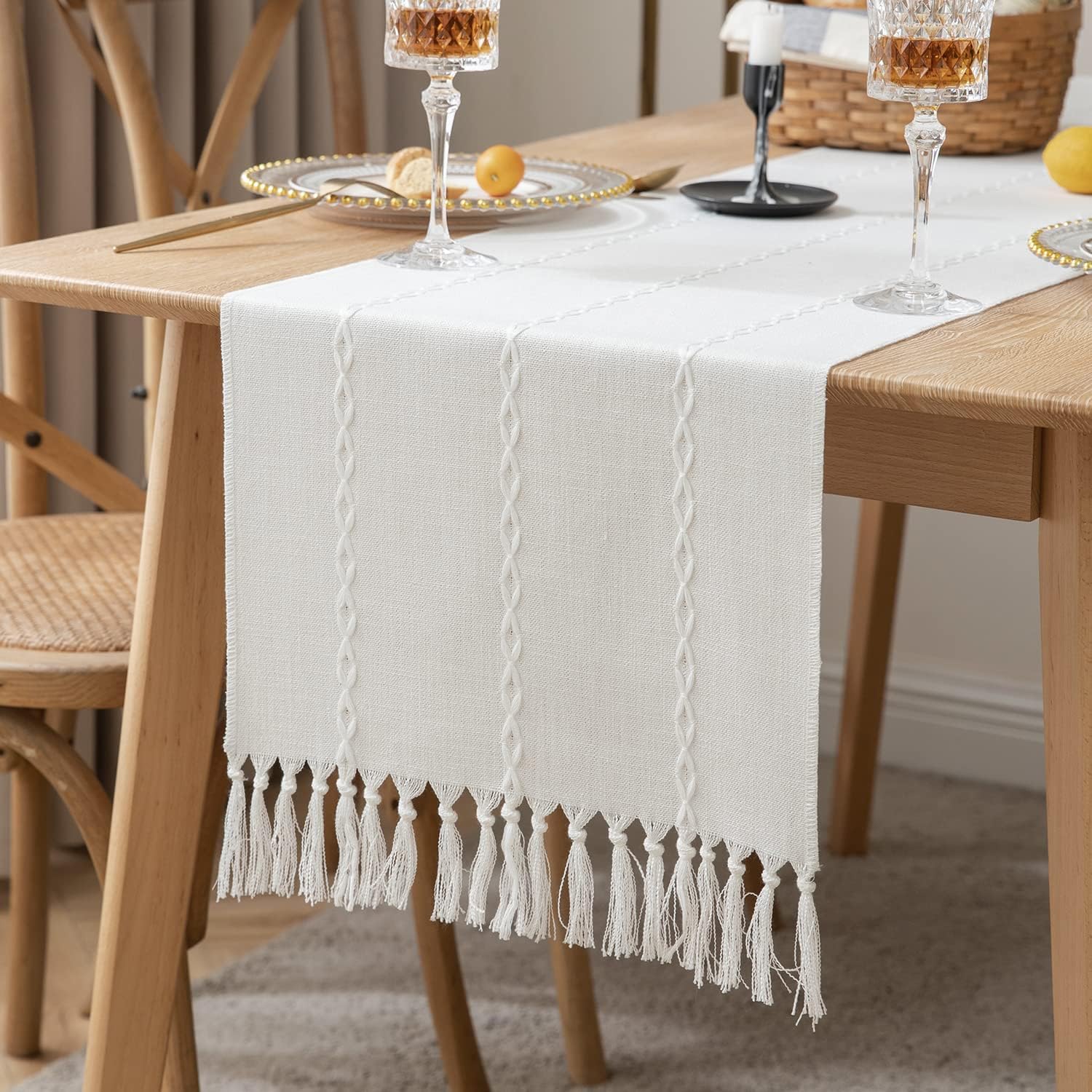 ZeeMart Farmhouse Table Runner, Rustic Table Runners 72 Inches Long, Linen Boho