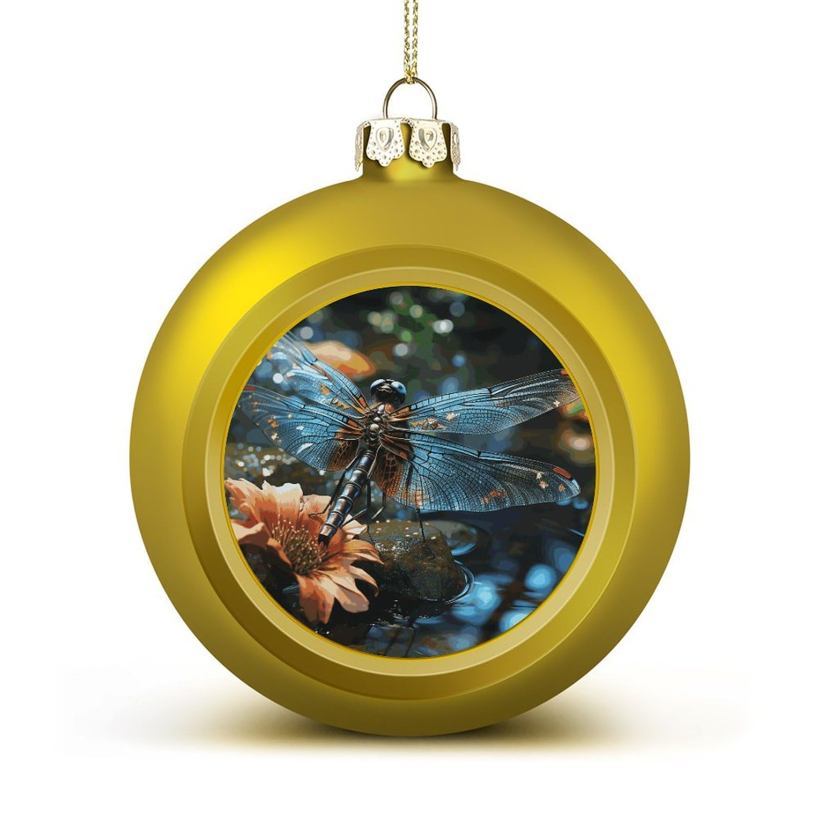 Dragonfly Flying on The Pond Christmas Balls Ornaments for Xmas Christmas Tree 1.6" Hanging Shatterproof Xmas Balls Hanging Decor Pendants for Holiday Party Outdoor Indoor DIY Craft Supplies